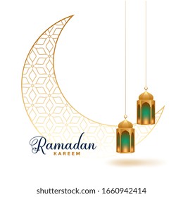 ramadan kareem decorative moon with hanging lamps design