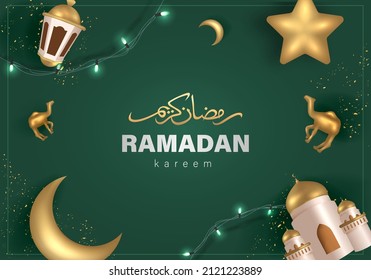 Ramadan Kareem Design with 3D Realistic Islamic Ornament Vector Illustration