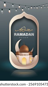 Ramadan Kareem Design with 3D Realistic Islamic Ornament Vector Illustration