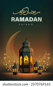 Ramadan Kareem Design with 3D Realistic Islamic Ornament Vector Illustration