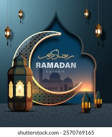 Ramadan Kareem Design with 3D Realistic Islamic Ornament Vector Illustration