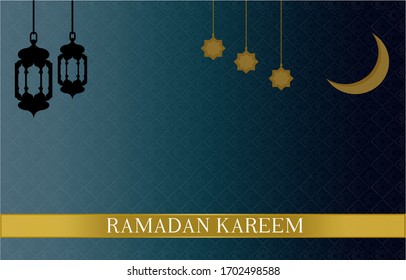 Ramadan Kareem design background islamic symbol. Crescent with arabic pattern and lantern.