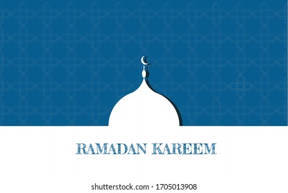 Símbolo islámico de fondo del diseño de Ramadan Kareem. Mezquitas blancas de fondo azul.