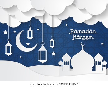 Ramadan kareem design background. Paper Art. Vector Illustration