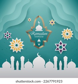 Ramadan Kareem Design Hintergrund Papier geschnitten Stil Grün Farbe