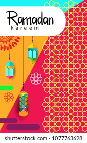 Ramadan Kareem Design Background. Vector Illustration for greeting card, poster and banner, flat design style with mandala and arabic pattern.
