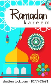 Ramadan Kareem Design Background. Vector Illustration for greeting card, poster and banner, flat design style with mandala and arabic pattern.