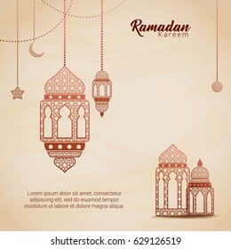 Ramadan Kareem Design Fundo. Ilustração vetorial para cartão, cartaz e banner.