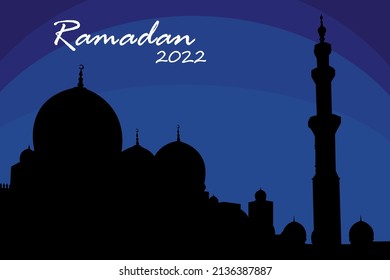 ramadan kareem design. black mosque silhouette and night sky. mubarak background. islam or muslim or islamic illustration.