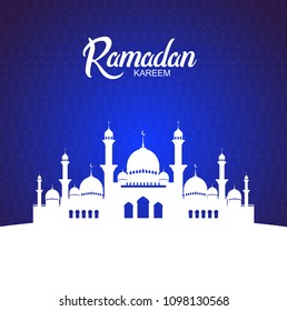 Ramadan Kareem design with blue background and white mosque silhouette. vector illustration for ramadan greeting card, poster, and invitation