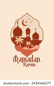 Ramadan kareem design collection Greeting cards, muslim backgrounds. arch of mosque dome. Vector illustration