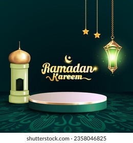 Ramadan Kareem design concept with green luxury color. ramadan kareem design with podium sale. vector illustration