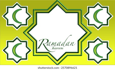 Ramadan Kareem design with crescent moon in star frames. Islamic holy month