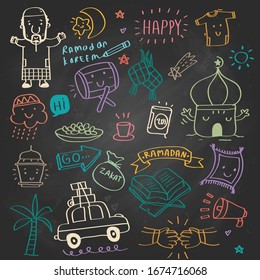 ramadan kareem design element, doodle style , Vector illustration celebration in idul fitri, ramadan kareem means "happy fasting ramadan"