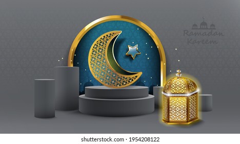 Ramadan Kareem design with Gold arabic Lamp. Vector illustration.