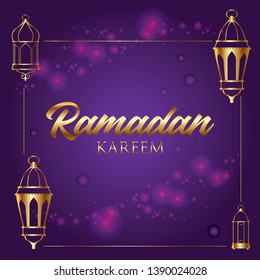 Ramadan Kareem design with gold lanterns.
