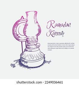 Ramadan Kareem Design mit handgezeichnet gezeichnet Vintage-Laterne auf Farbverlauf-und weißem Hintergrund