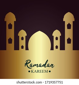 ramadan kareem design illustration, With golden color mosque, Can be used for many purpose.