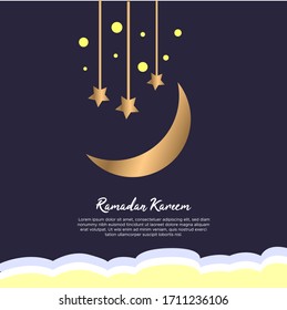 ramadan kareem design illustration With hanging moon stars and cloud background can be used for social media post and many more.
