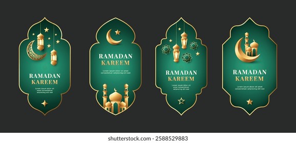 Ramadan kareem design label template collection for social media promotion with lantern, mosque, and crescent moon.