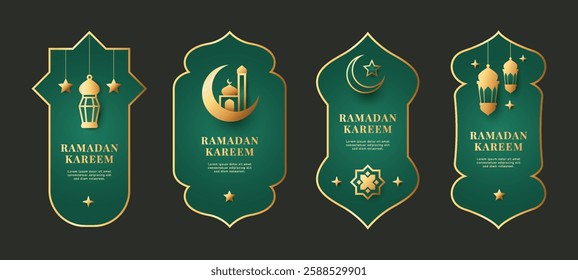 Ramadan kareem design label template collection for social media promotion with lantern, mosque, and crescent moon.