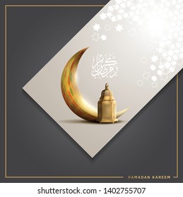 Ramadan Kareem design with lantern, crescent moon and calligraphy golden color for greeting card, invitation card and Ramadan celebration
