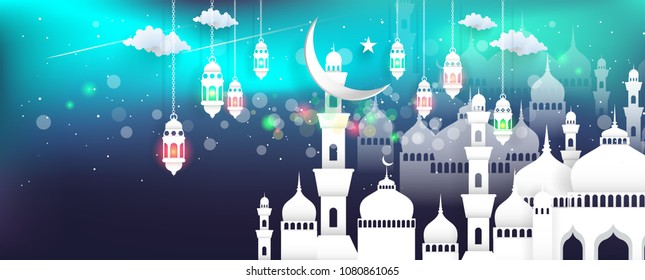 
Ramadan Kareem. design with light background. art paper craft