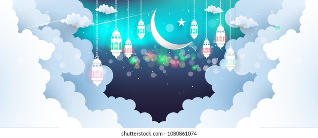 
Ramadan Kareem. design with light background. art paper craft