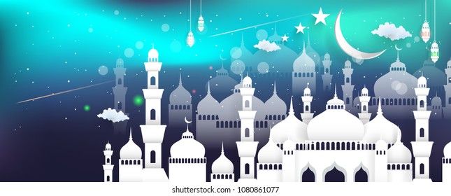 
Ramadan Kareem. design with light background. art paper craft