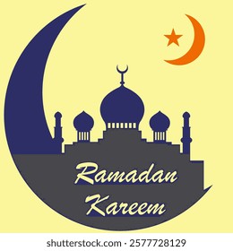 Ramadan Kareem Design with Mosque and Crescent Moon