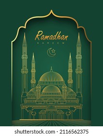 Ramadan Kareem Design with Mosque Line Art Background Vector illustration