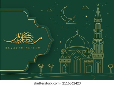 Ramadan Kareem Design with Mosque Line Art Background Vector illustration