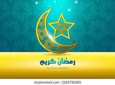 Ramadan Kareem design. on color background for Holy month Ramadan celebration. Calligraphy mean Ramadan Kareem