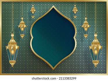 Ramadan Kareem design on islamic background with gold pattern on paper color backgroung (transaltion : Ramadan Kareem)