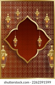 Ramadan Kareem design on Islamic background with gold pattern on paper color backgroung (translation : Ramadan Kareem)