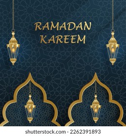 Ramadan Kareem design on Islamic background with gold pattern on paper color backgroung (translation : Ramadan Kareem)
