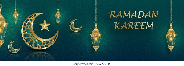 Ramadan Kareem design on Islamic background with gold pattern on paper color backgroung (translation : Ramadan Kareem)
