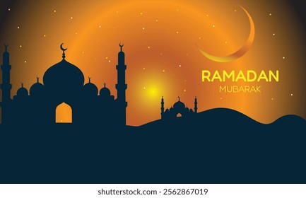 Ramadan Kareem design on  Islamic background with star, moon, mosque,  and islamic elements.