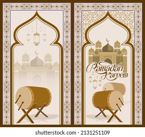 Ramadan Kareem Design Post Story Social Media. Posting Frames For Social Media Ornaments. Illustration Of Ornaments, Mosques, And Ramadan Kareem Tulisan 