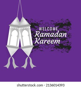 Ramadan kareem design with purple background and negative space. Great for web, social media, greeting cards etc