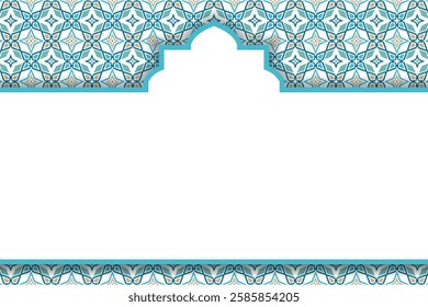 Ramadan Kareem design template with colorful pattern. Islamic Eid al-Fitr Mubarak banner background illustration. Translation: "Fasting month of Muslims".