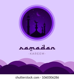 Ramadan Kareem Design Template. Night Purple Sky Ramadan Kareem.