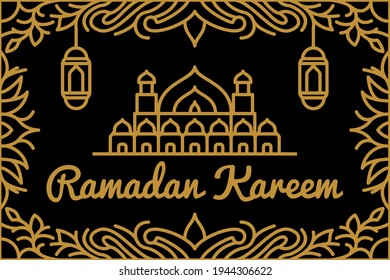 Ramadan Kareem Design Vector illustration of background banner poster pattern with style line art in black and white