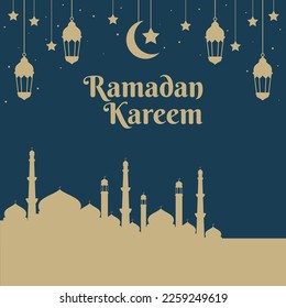 Ramadan kareem design. Ramadan vector illustration with mosque and lantern. Islamic background for holy month ramadan celebration