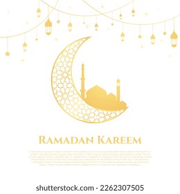 Diseño de kareem de Ramadán. Ilustración vectorial de Ramadán con mezquita y linterna. Fondo islámico para la celebración del mes sagrado de ramadán