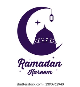 Ramadan kareem design vector and lantern with purple color on white background