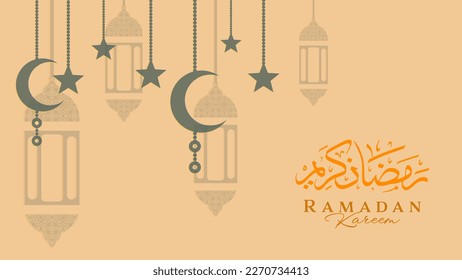 Ramadan Kareem designs. Islamic greeting background template with Ramadan for celebration design. Banner, Cover, Wallpaper. Vector Illustration.