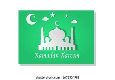 ramadan kareem. draw a mosque and a half moon with paper style.vector illustration