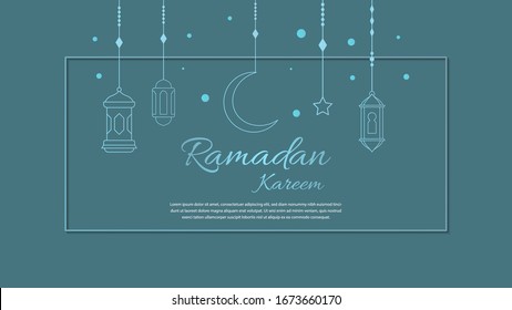 Ramadan kareem eastern lamps moon stars frame dark turquoise illustration background