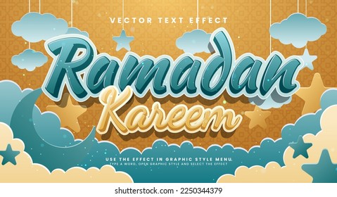 Ramadan kareem editable text effect with papar cut style.